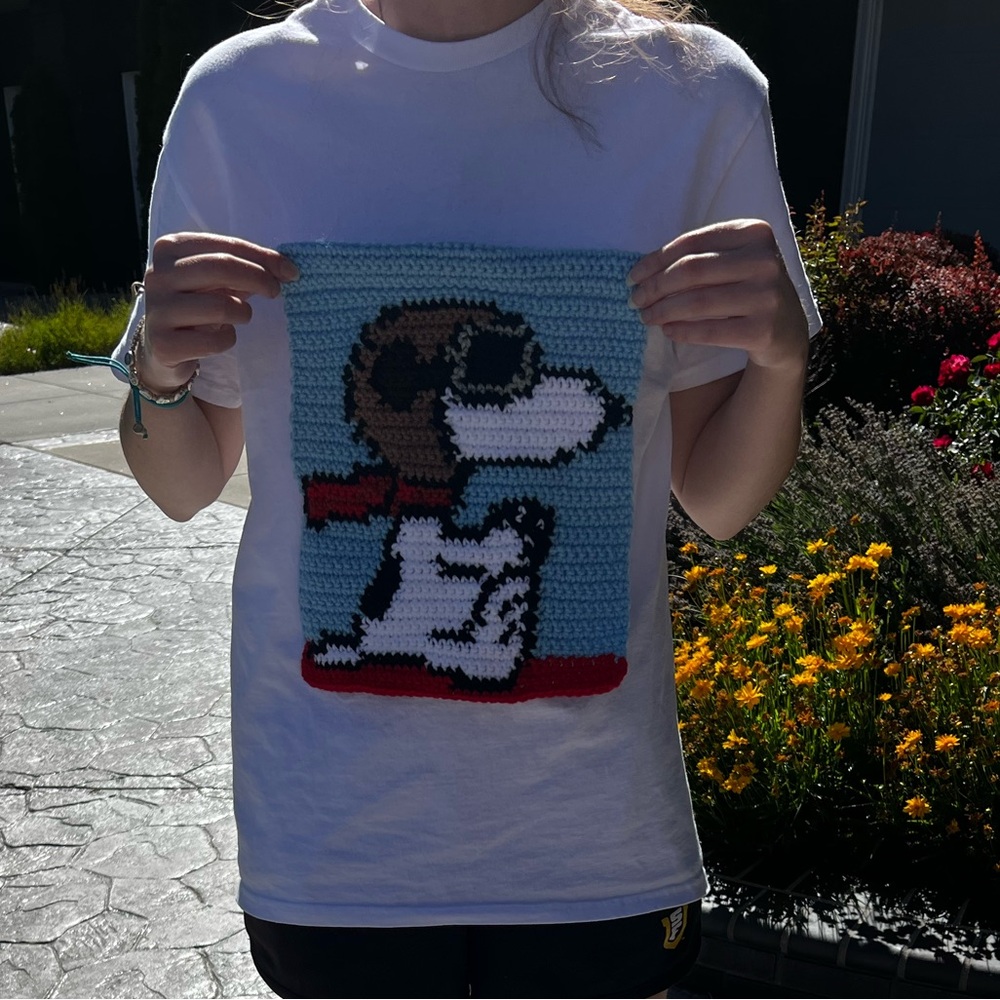 Hand Crocheted The Red Baron Snoopy Small Tapestry! - Picture 6 of 10